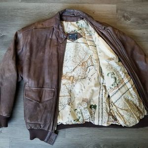 🗺VTG Pelle Leather Jacket w/ Satin Map Lining🗺